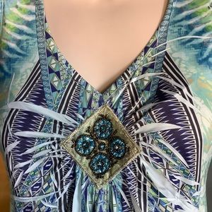 APT.9 Top has multicolors of Greens Turquoises and Bluues